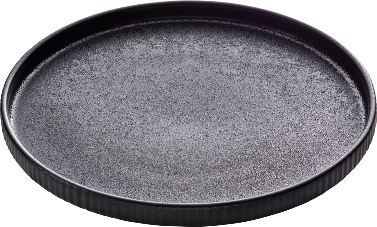 Plate flat round embossed black 27cm