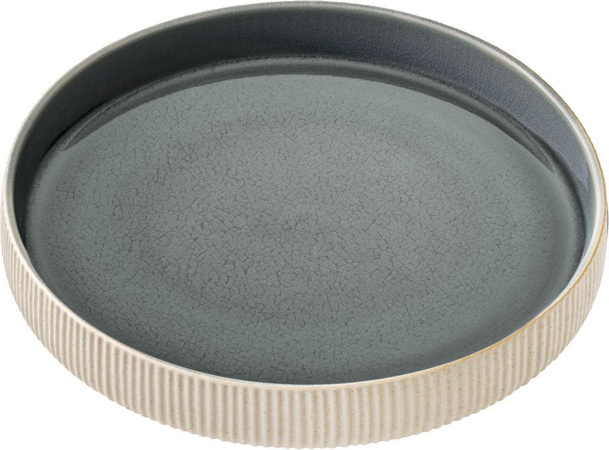 Plate round deep high rim embossed gray 24cm