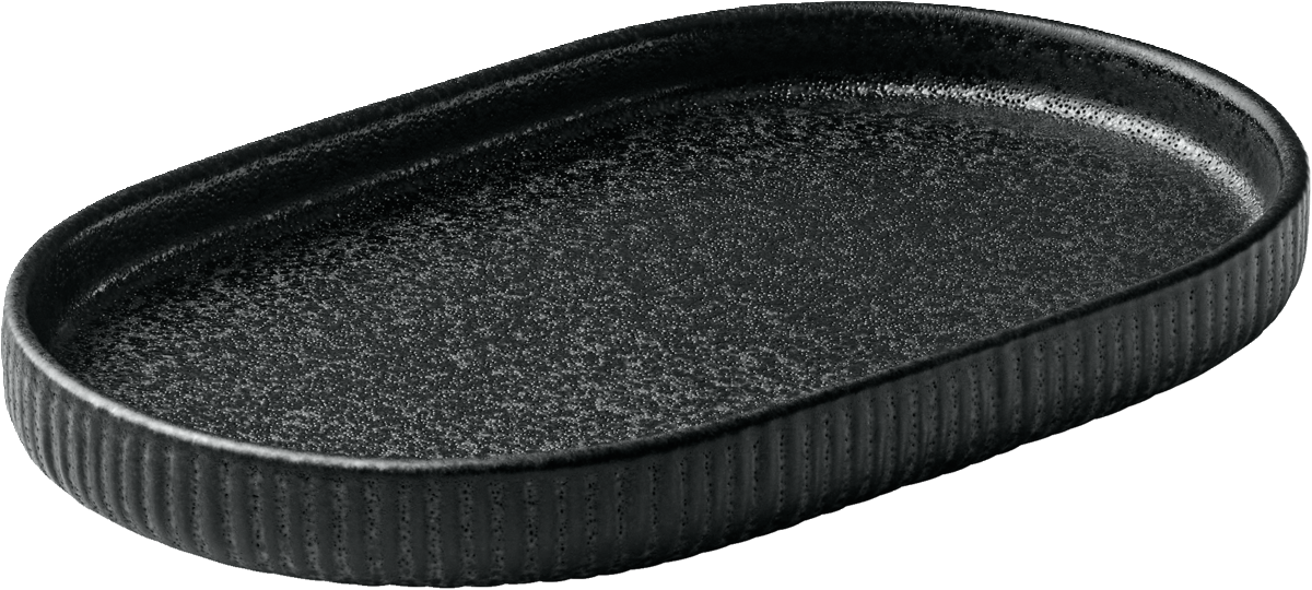 Platter oval coupe embossed black 18cm