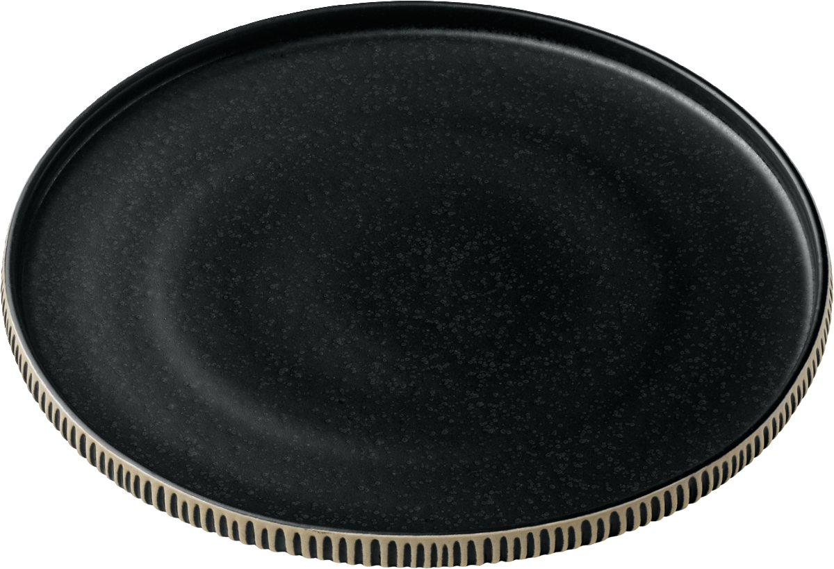 Plate round flat high rim embossed black/white 21cm