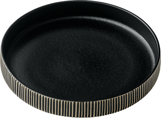 Plate round deep high rim embossed black/white 24cm