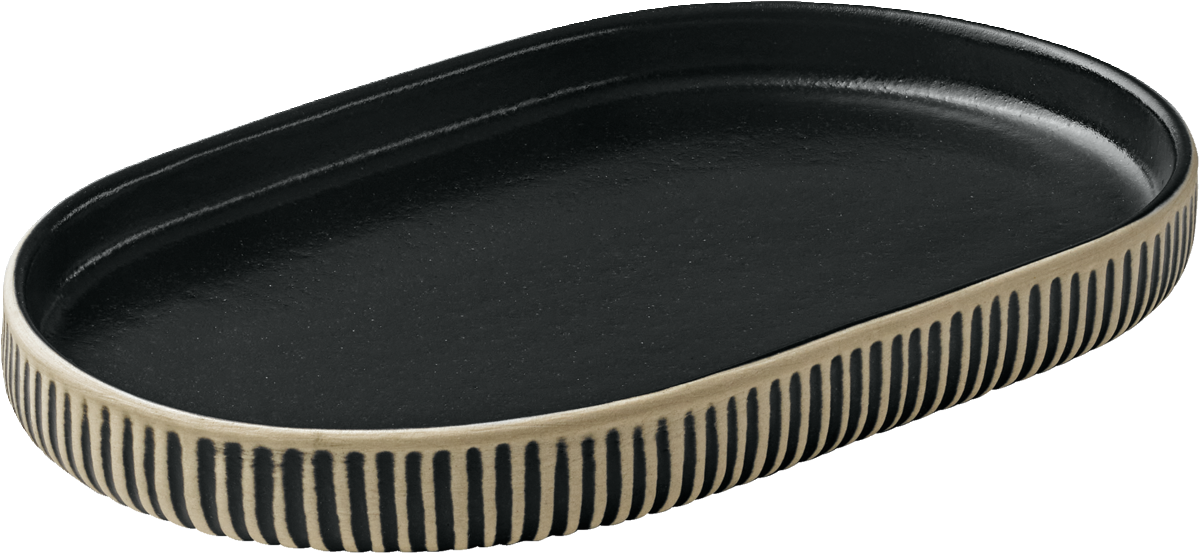 Platter oval coupe embossed black/white 18cm