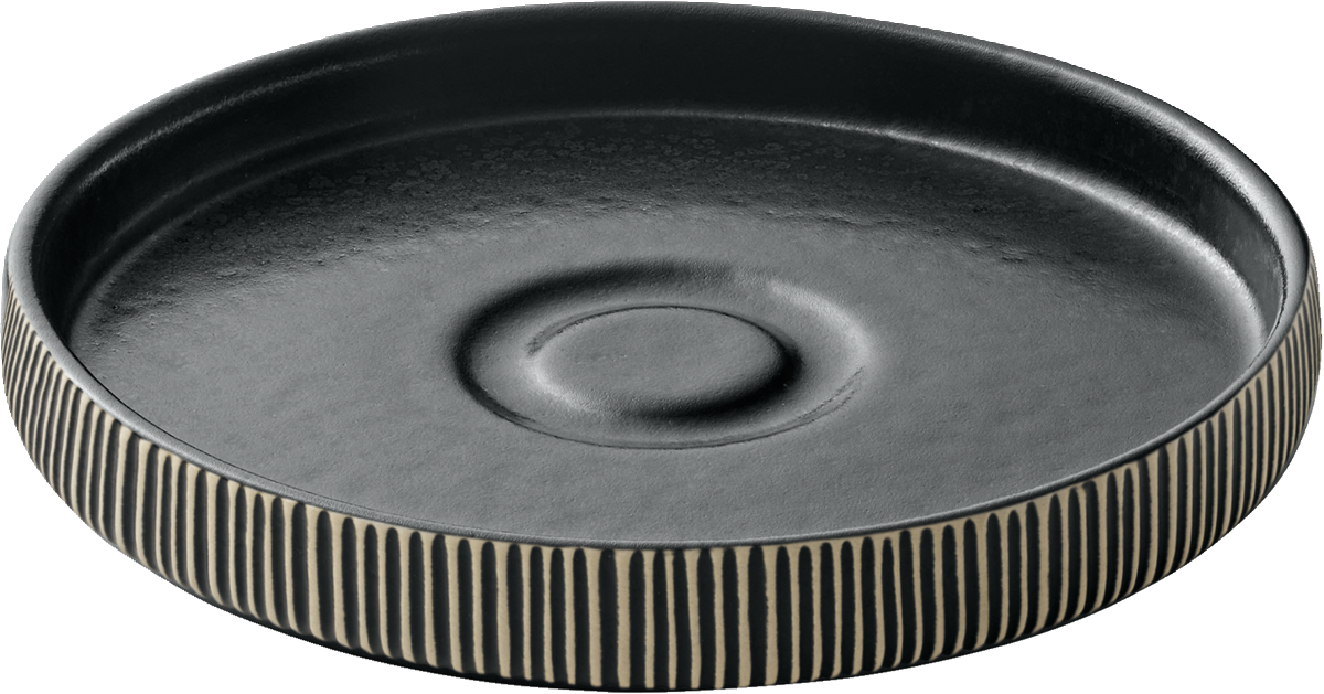 Saucer round embossed black/white 15cm