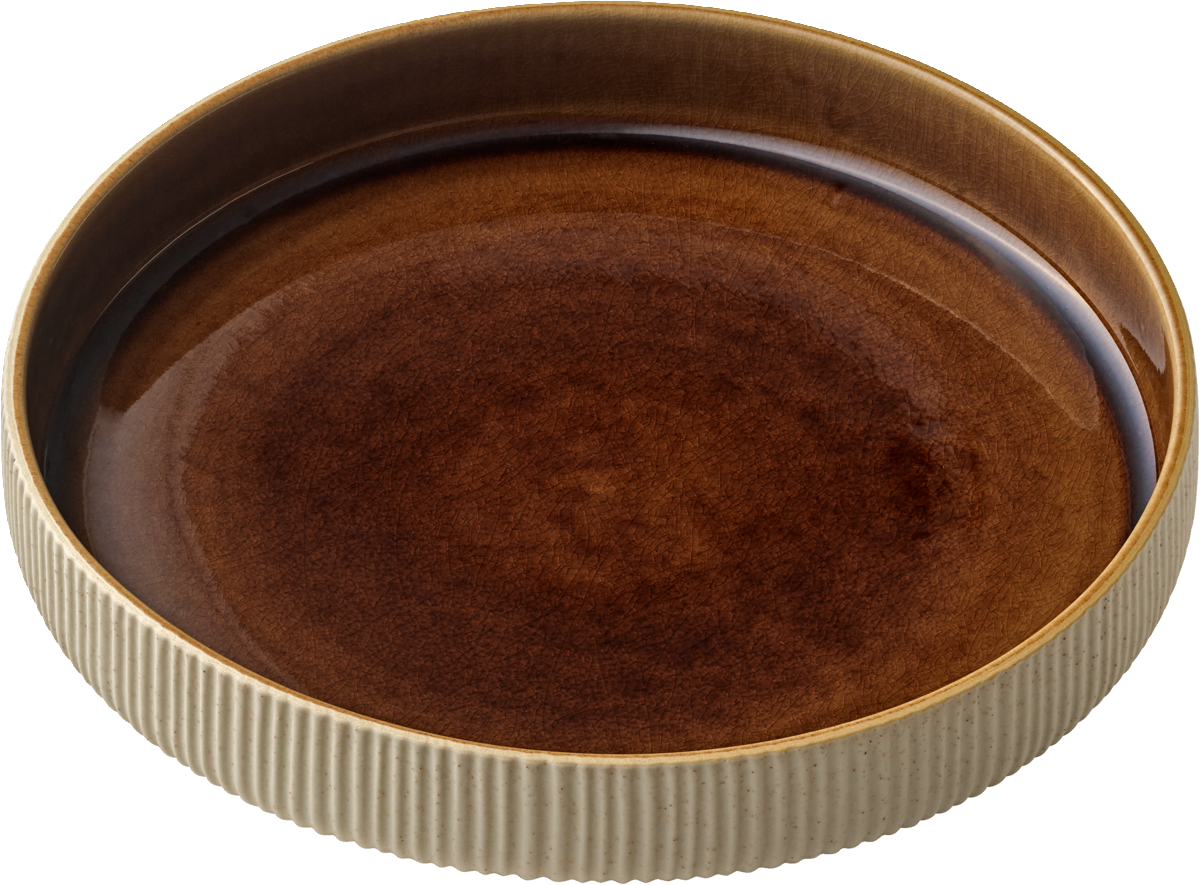 Plate round deep high rim embossed brown 24cm