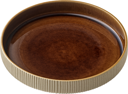Plate round deep high rim embossed brown 24cm