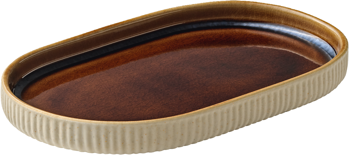 Platter oval coupe embossed brown 18cm
