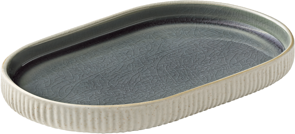 Platter oval coupe embossed gray 18cm